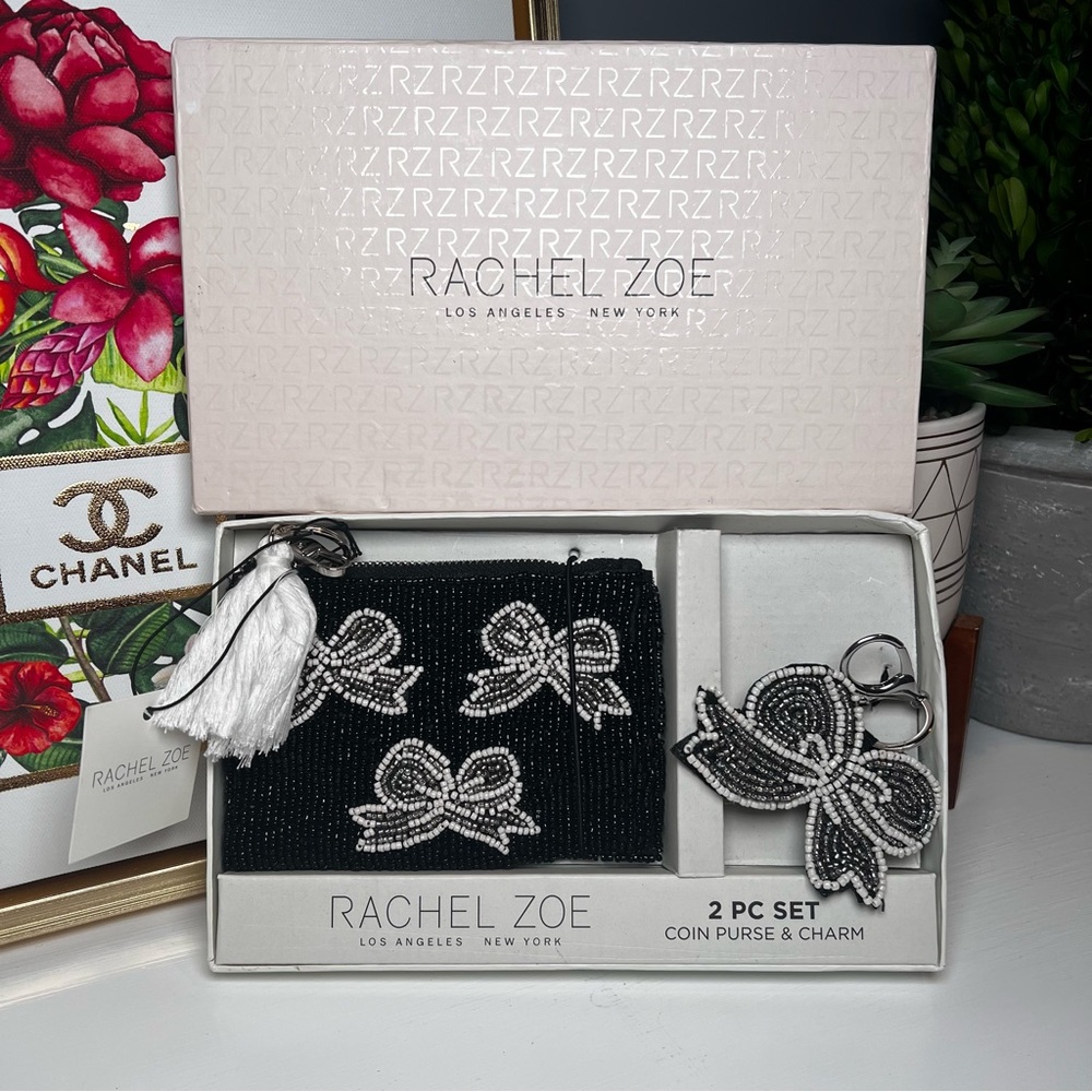 Rachel Zoe Black and Silver Bow Coin Purse & Bag Charm Set